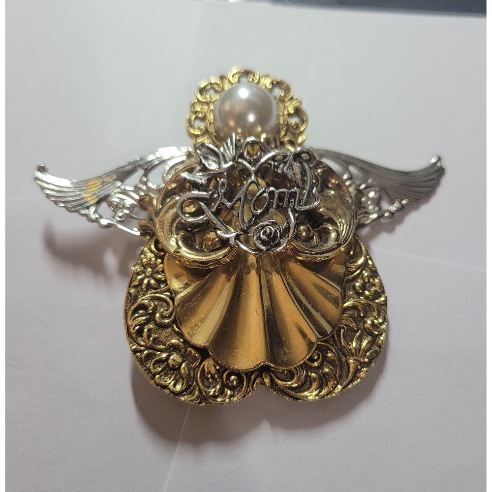 Brooch/PIN Nelson Angel W/ Pearl Face Gold Tone Mom Vintage Signed